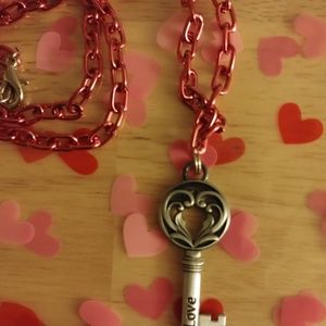 Love Key Charm Necklace on Pink Chain